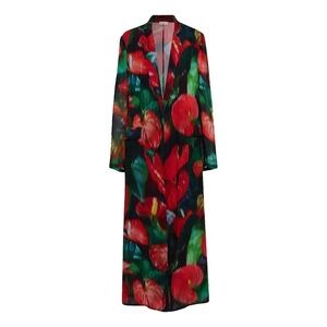 Dries Van Noten Red and Green Floral Robe sz 34